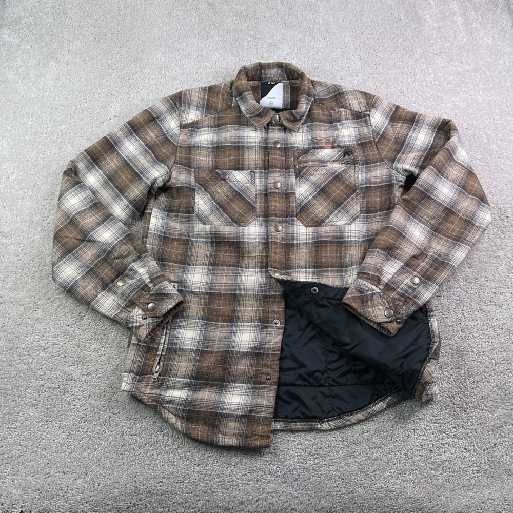 Analog‎ Shirt Jacket Mens Medium Brown Plaid Flannel Quilt Lined Skater Shacket